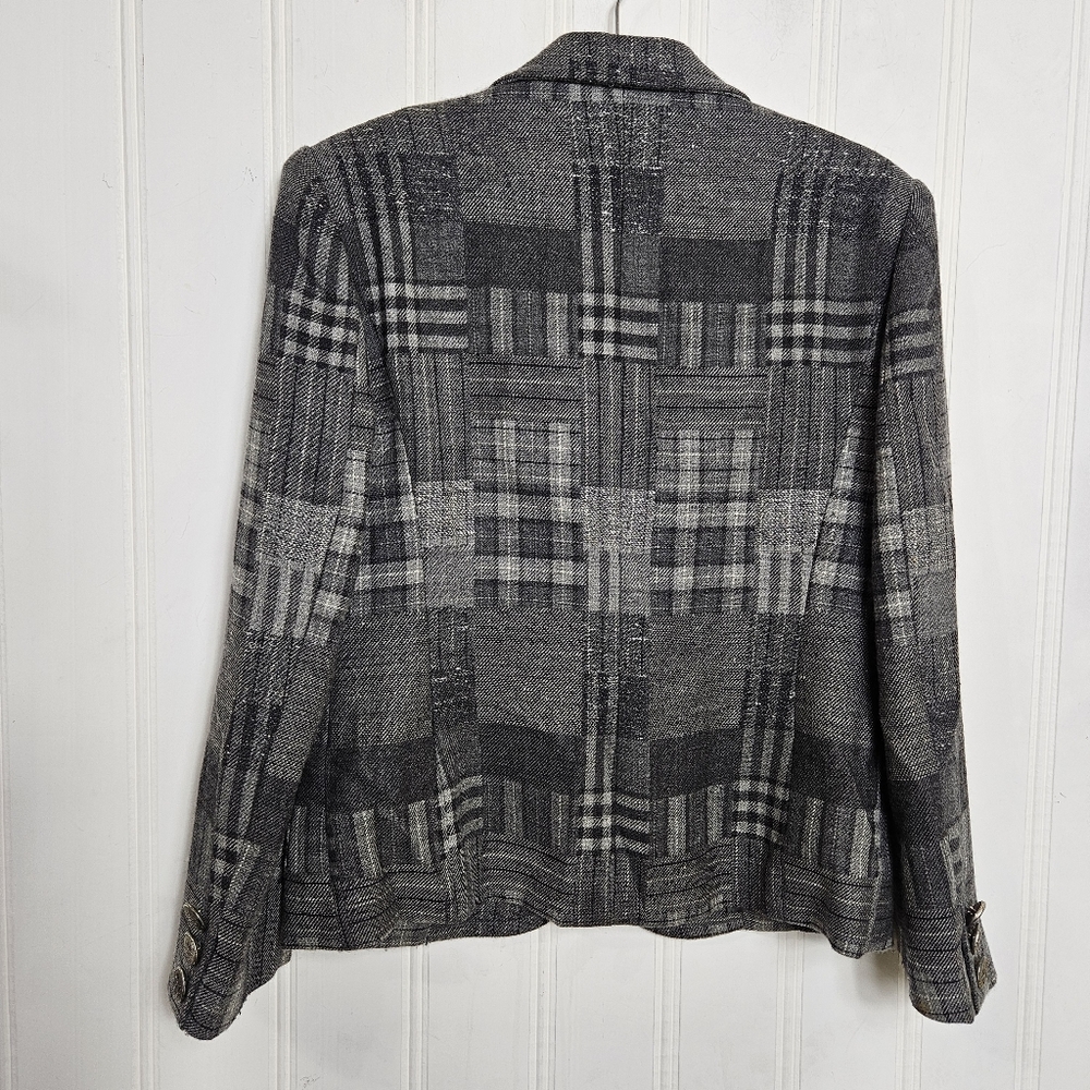 Nina Ricci Wool Tweed Blazer 42 Gray Patchwork Double Button France - Picture 7 of 13